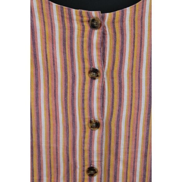 Madewell Button Back Easy Dress In Rainbow Stripe XL Linen Blend - Picture 8 of 11